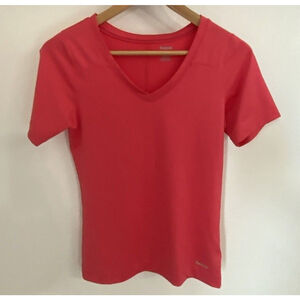 Reebok Womens Top Pink Short Sleeve V Neck Play Dry Athletic Wear Shirt Size S